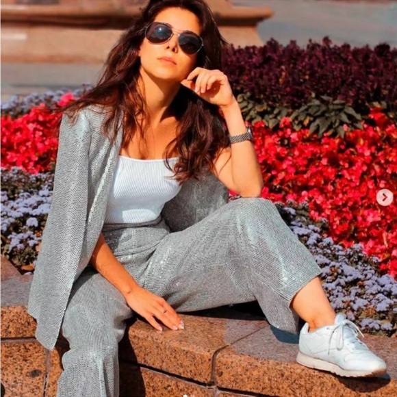 Zara Cape Puncho Blazer Jacket Silver Metallic Sequin NEW - Picture 2 of 13